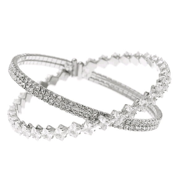 Square Rhinestone X Shape Cuff - Picture 2 of 2